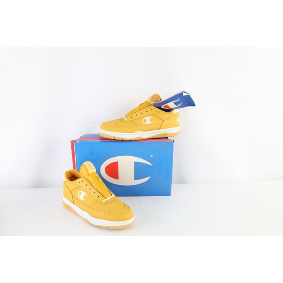 NOS Vtg 90s Champion Boys 5.5 Leather Skateboard Shoes Sneakers Mustard Yellow